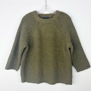 J.CREW Army Green Chunky Knit Oversized Coastal Fisherman Pure Wool Sweater SM